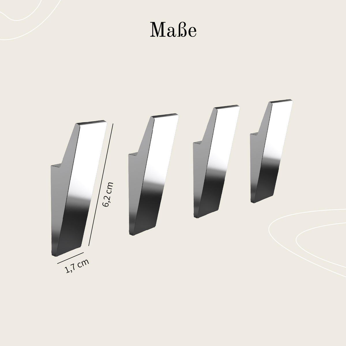 WANDHAKEN OHNE BOHREN Chrom - Chromfarben, Metall (1.7/6.2/1.8cm) - Designfabrik Hamburg