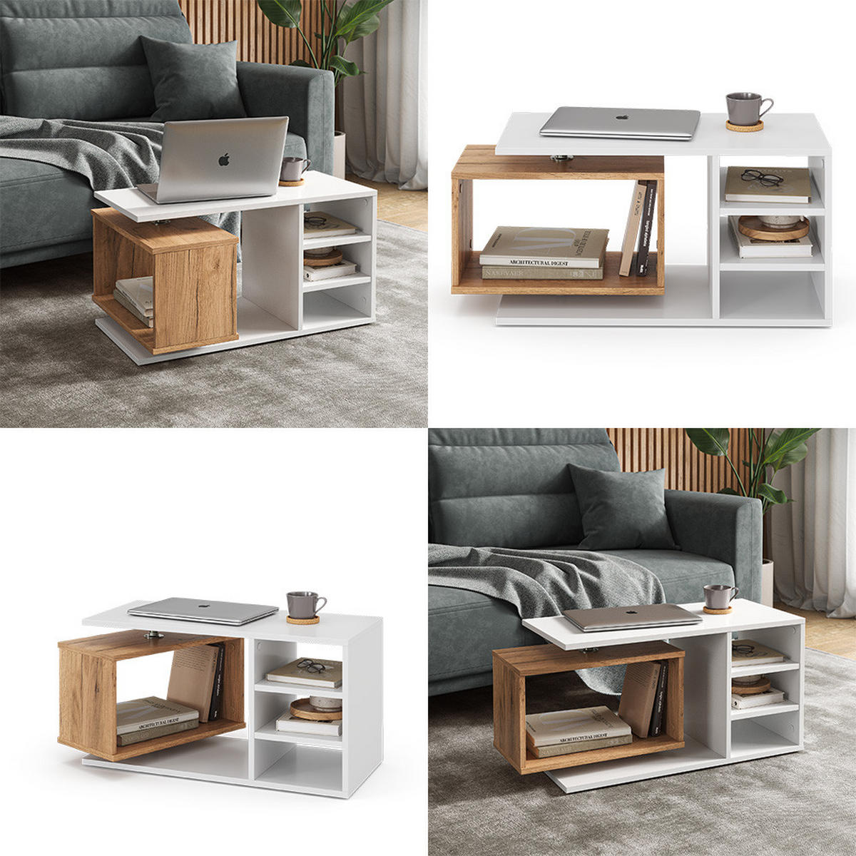 COUCHTISCH Rafi Weiß 88 x 35 cm - Eichefarben/Weiß, Holzwerkstoff (35/88/40cm) - Vicco