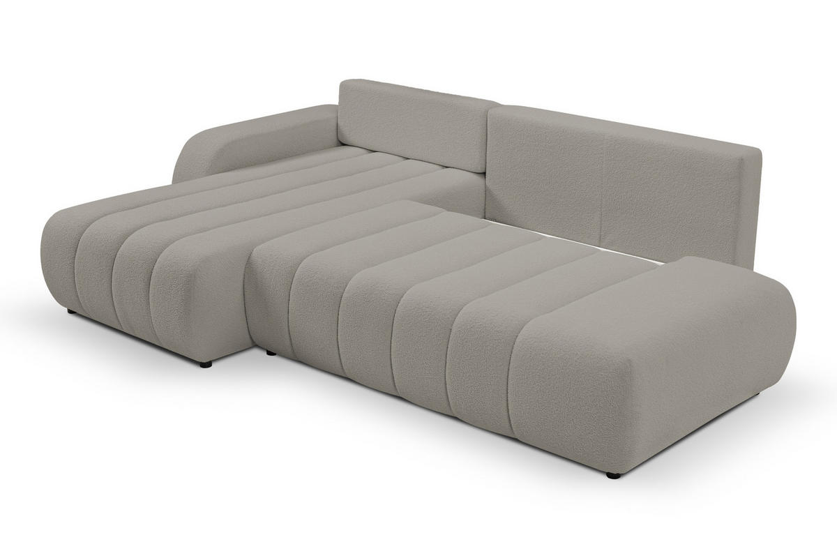 ECKSOFA Baloo mit Schlaffunktion und Bettkasten, komfortable Polsterung, Stoffbezug, lose Rückenkissen, freistehend, LINKS, 176x276x88 cm, Light Grey - Hellgrau, Holz/Textil (176/276cm) - DomoHome