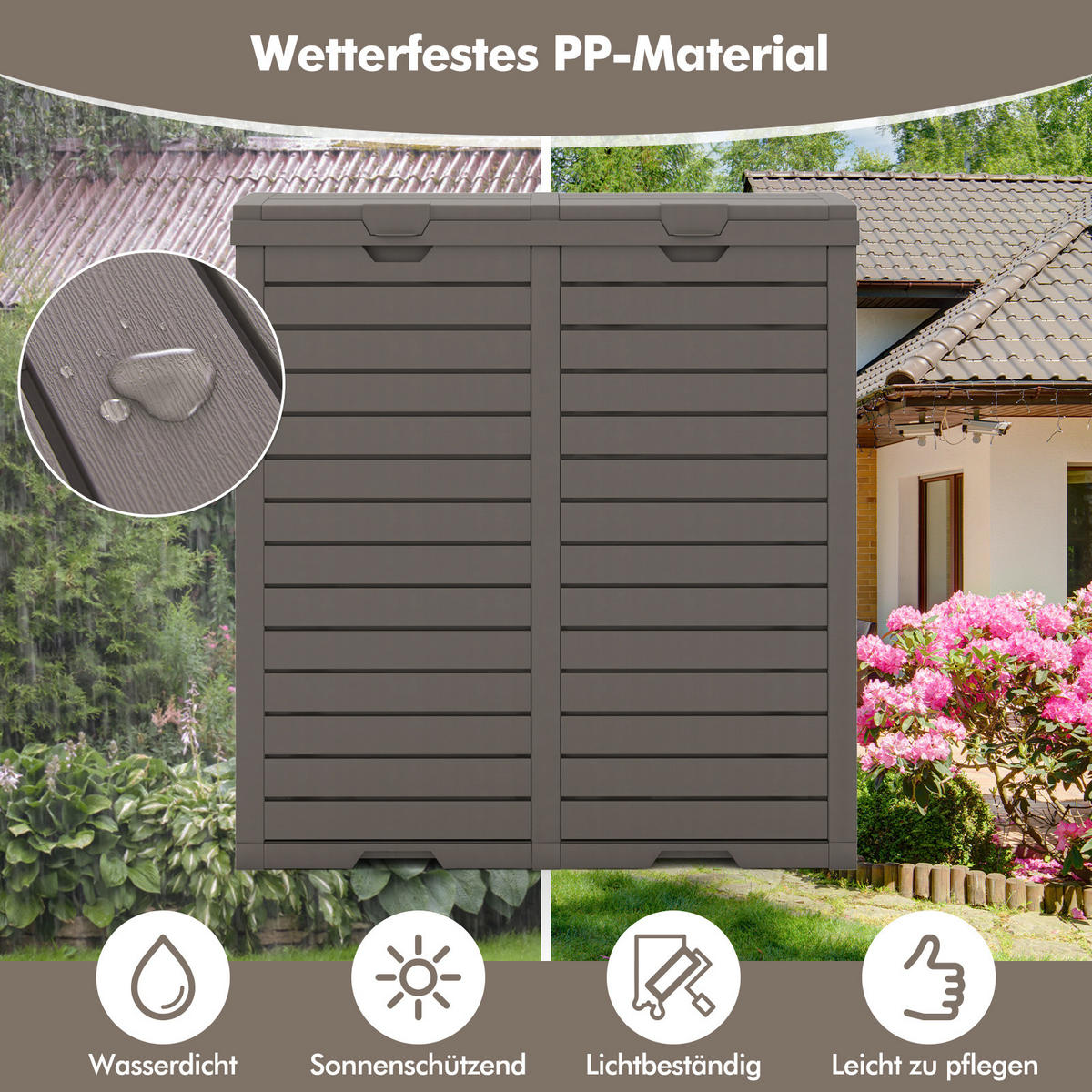 MÜLLEIMER 235 L mit Doppeldeckel braun - Braun, Kunststoff (77/86/40cm) - COSTWAY