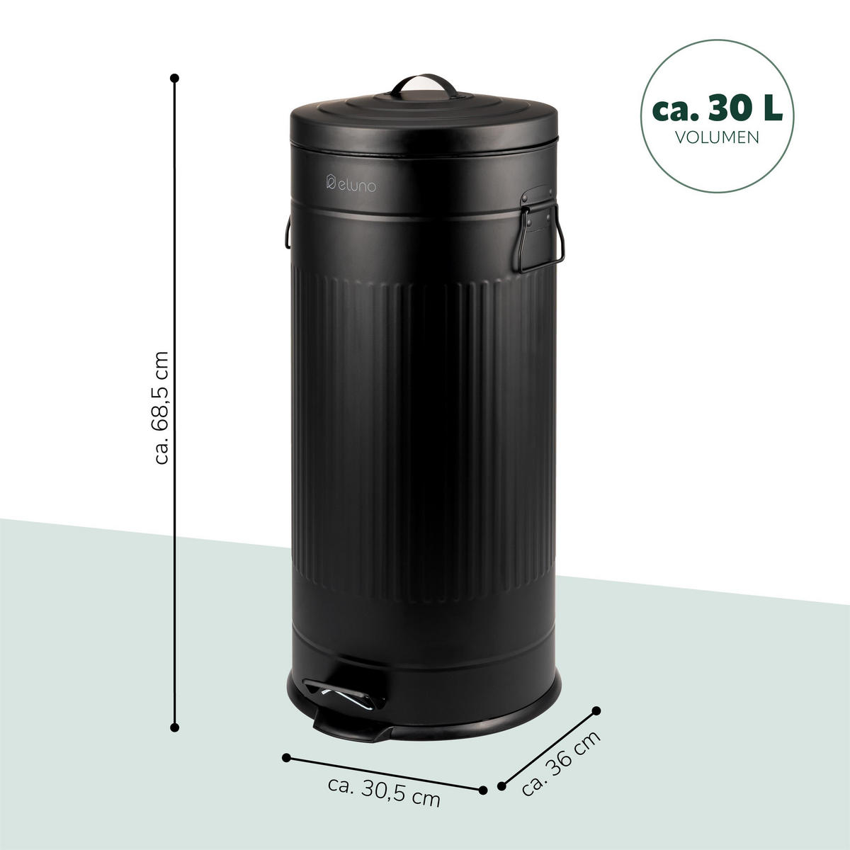 ABFALLEIMER Treteimer VINTAGE, 30 Liter, aus Metall, schwarz - Schwarz, Metall (30.5/68.5/36cm) - eluno