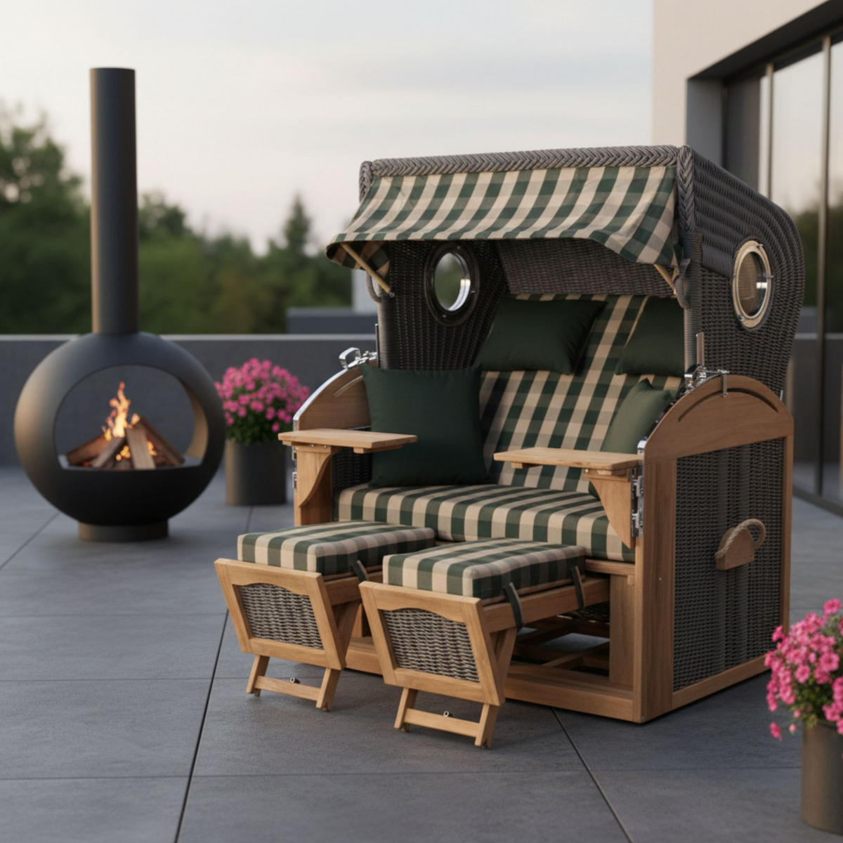 STRANDKORB XL Schillig Bullauge - Braun/Grau, Metall (142/170/95cm) - Mr. Deko