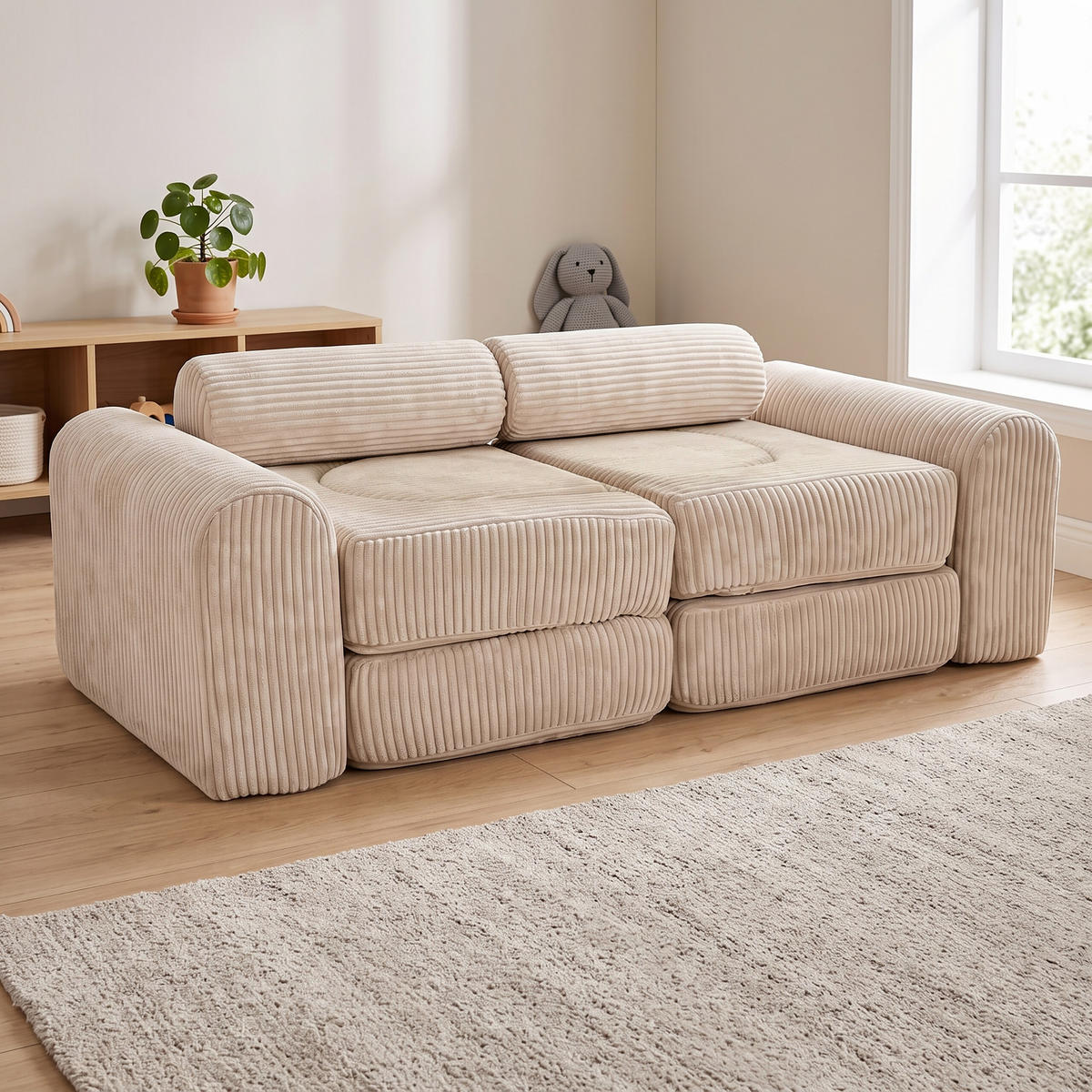 KINDERSOFA Beige modular 10-tlg. - Beige, Kunststoff/Textil (108/32/50cm) - Relaxdays