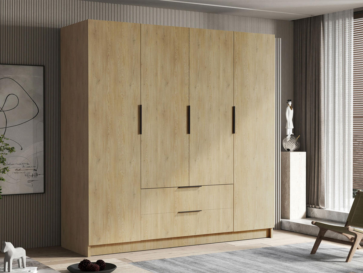 KLEIDERSCHRANK Sofia I - Eichefarben/Schwarz, Holzwerkstoff/Kunststoff (200/216/60cm) - MIRJAN24