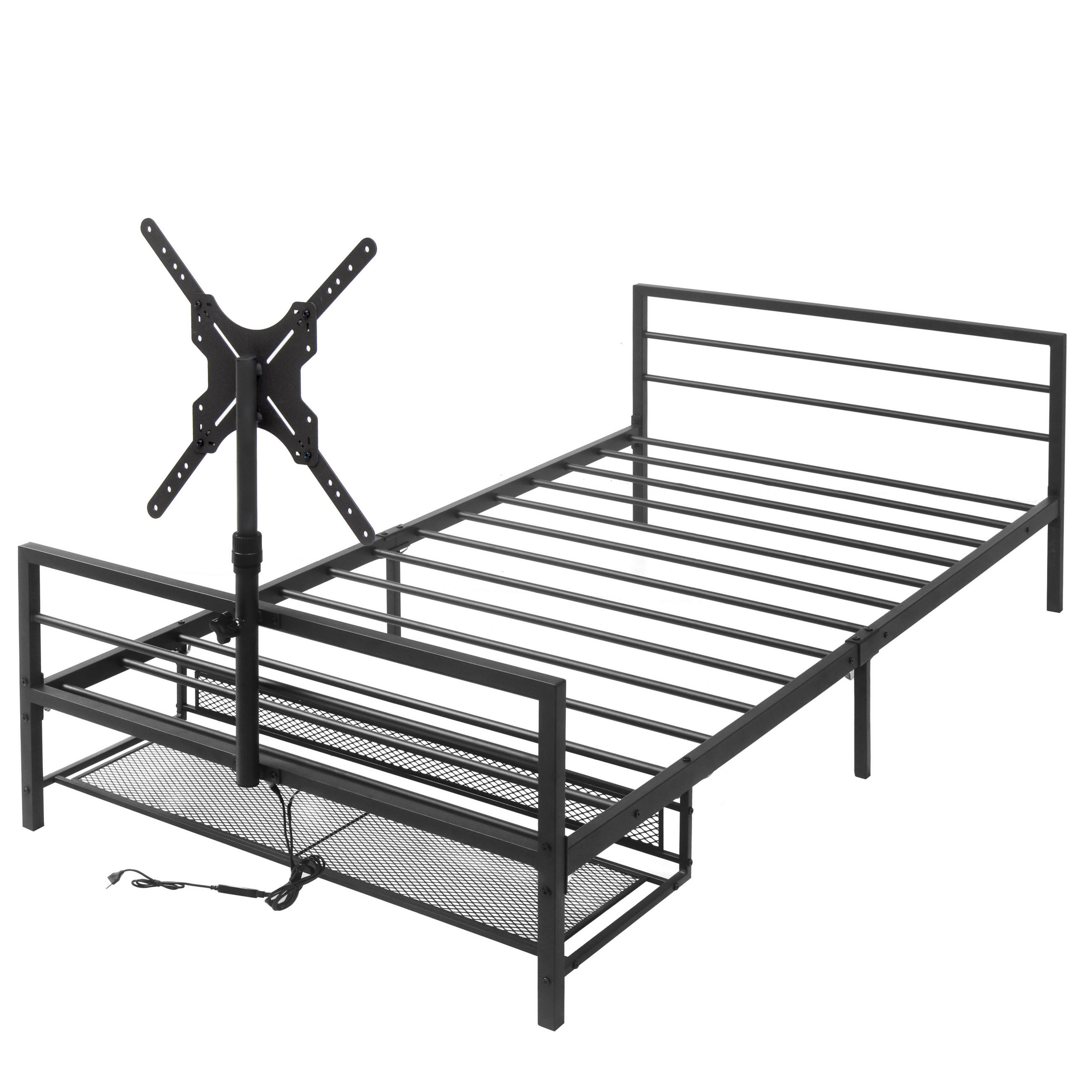 METALLBETT 90/200 cm Schwarz mit LED-Beleuchtung und Unterbett-Aufbewahrungskörben - Schwarz, Metall (90/200cm) - Oxeza