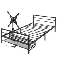 METALLBETT 90/200 cm Schwarz mit LED-Beleuchtung und Unterbett-Aufbewahrungskörben - Schwarz, Metall (90/200cm) - Oxeza