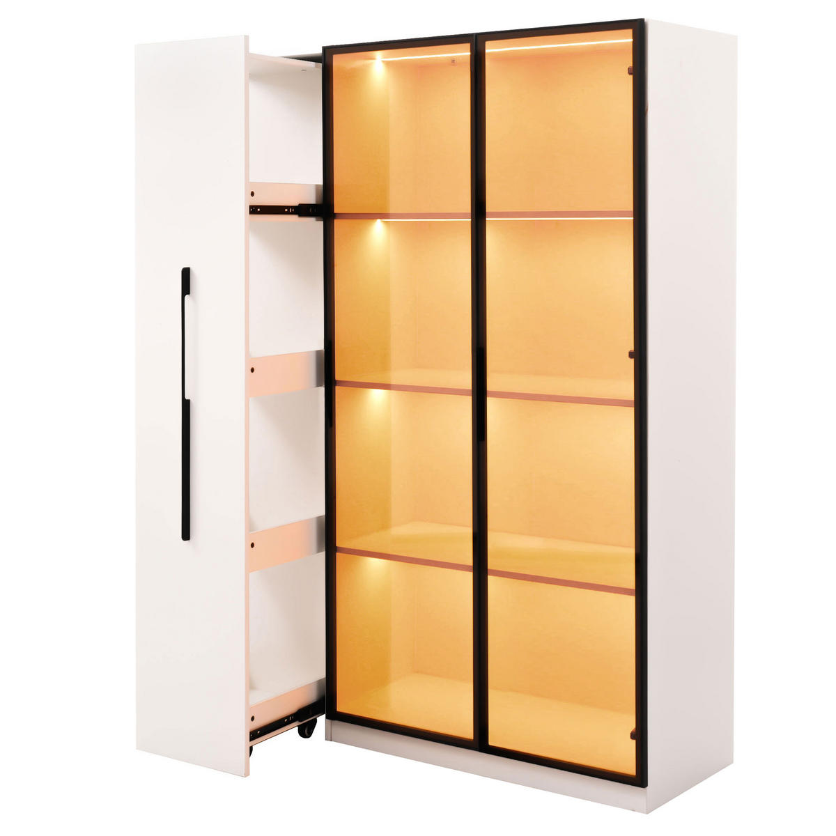 VITRINE 110cm Glastür LED Rollschrank französischer Stil - Weiß, Holzwerkstoff (110/160/35cm) - FLIEKS
