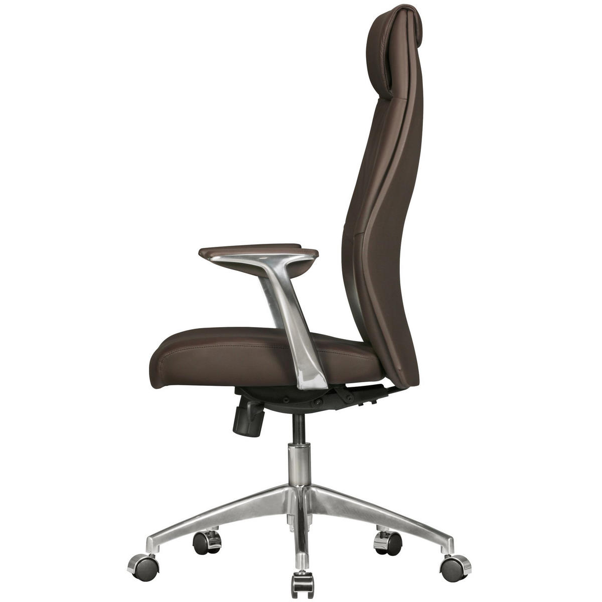 CHEFSESSEL Echtleder mit 3-Stufen-Synchronmechanik und Aluminiumfußkreuz TEMZA, Braun 67x58x125 cm - Silberfarben/Braun, Leder/Metall (67/125/58cm) - KADIMA DESIGN