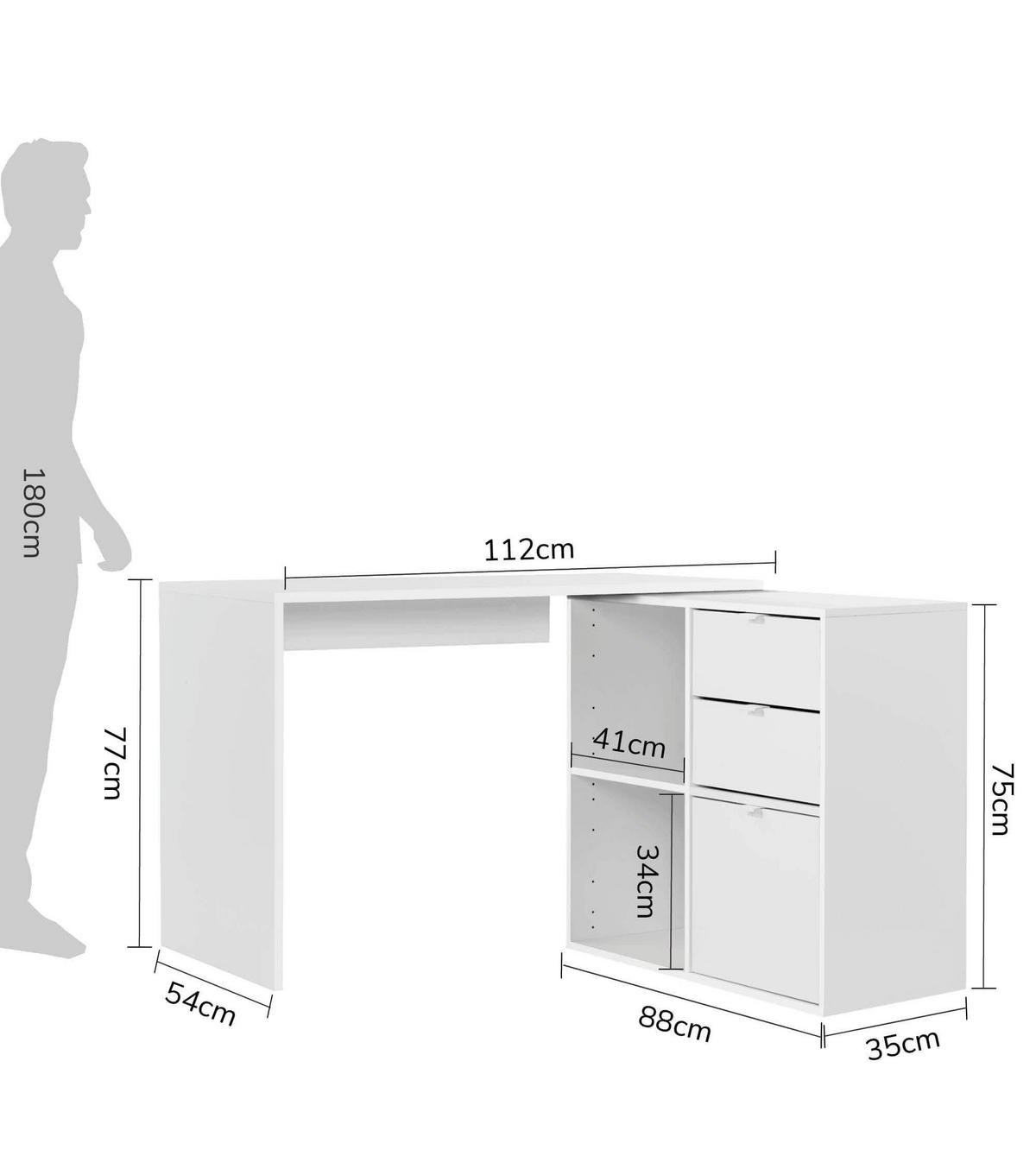 ECKSCHREIBTISCH Der Produktive - Weiß, Holzwerkstoff (54/112/77cm) - Mokebo