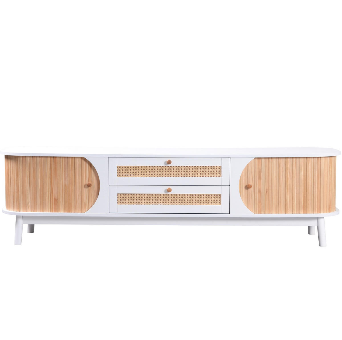 LOWBOARD 170/39,5/46 cm in Weiß mit Rattanoptik und Türen - Weiß, Holzwerkstoff (170/39.5/46cm) - Flora Grace