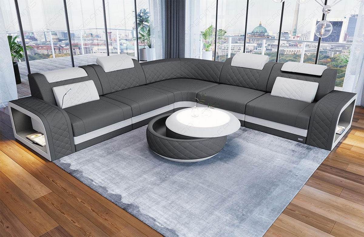 ECKSOFA Sofa Foggia Grau Weiß Mikrofaserstoff - Grau, Kunststoff (294/294cm)