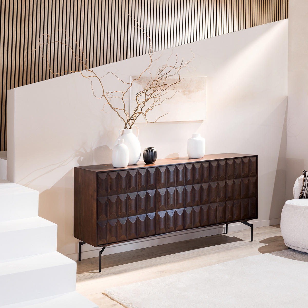 MASSIVES SIDEBOARD - Akazie Dunkel - Schwarz/Braun, Holz/Metall (160/76/40cm) - home24