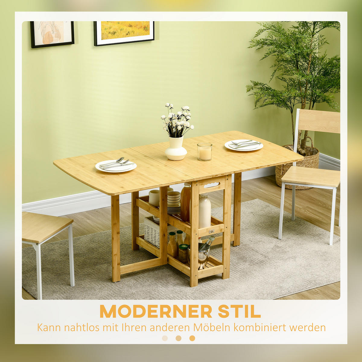 ESSTISCH klappbar, Bambus, Naturholz - Naturfarben, Naturmaterialien (149.5/80/73.5cm) - HOMCOM