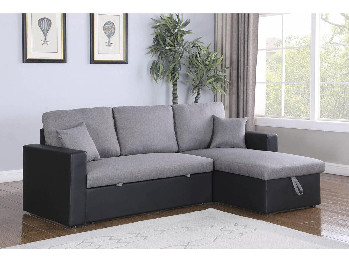 ECKSCHLAFSOFA Alain Grau/Schwarz - Schwarz/Grau, Kunststoff/Textil (221/145cm) - Habitat Garten