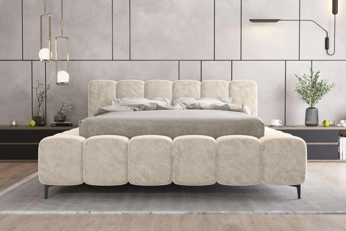 POLSTERBETT COZY Chenille Creme 160/200 cm - Creme/Schwarz, Textil/Metall (160/200cm) - 99rooms