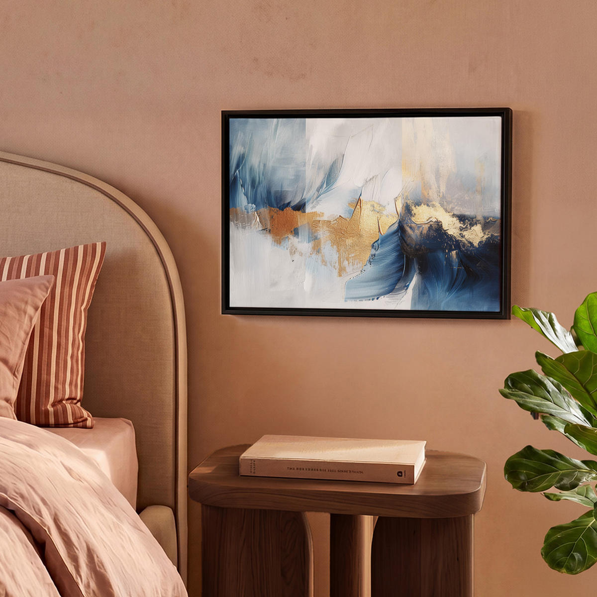 LEINWAND Bilder mit Rahmen - Gold - Blau - Aquarell - Kunst - Modern - 40x30 - Hellblau, Textil (40/30cm) - MuchoWow