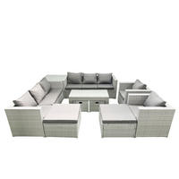 BALKONMÖBEL-SET Polyrattan Hellgrau-Mix 12-teilig - Hellgrau/Grau, Glas/Kunststoff - Fimous