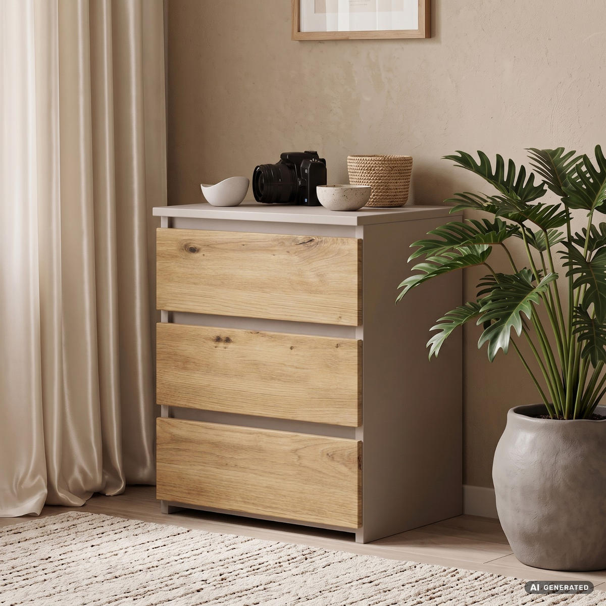 NACHTTISCH CL3 Kaschmir 40 cm 3 Schubladen Front Artisan-Eiche B40xH57xT35 cm - Beige/Braun, Holzwerkstoff (40/57/35cm) - Akord