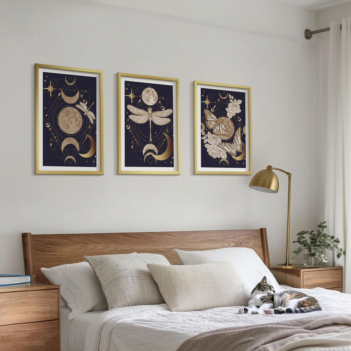 WANDBILDER 3er Set - 40x60 cm Goldrahmen - Naturmotive Mondblumen - Goldfarben, Kunststoff (40/60cm) - ArtPrintCave
