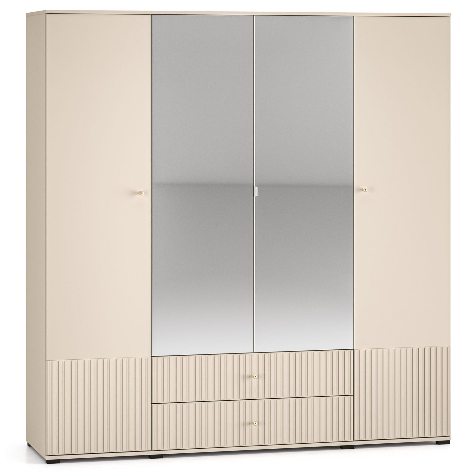 KLEIDERSCHRANK DROMA 4-Türig,Creme - Creme/Schwarz, Glas/Holzwerkstoff (200/210/55cm) - KONSIMO®