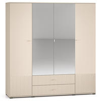 KLEIDERSCHRANK DROMA 4-Türig,Creme - Creme/Schwarz, Glas/Holzwerkstoff (200/210/55cm) - KONSIMO®