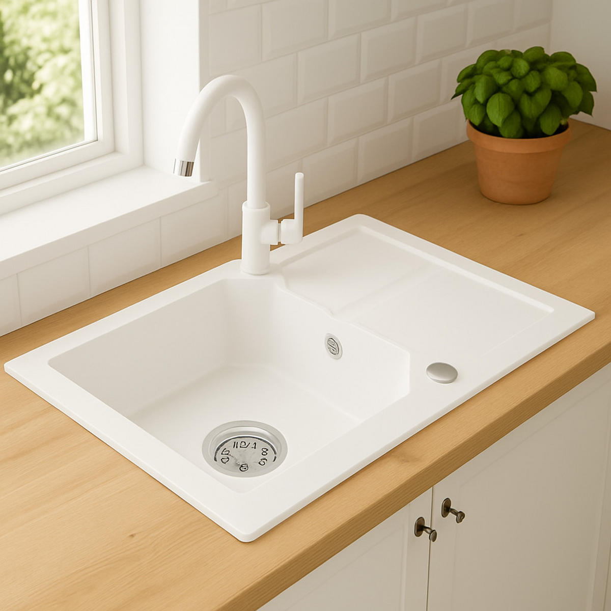 GRANITSPÜLE KKO weiss 600x435mm - Weiß, Holzwerkstoff (43/17/43cm) - roe furniture