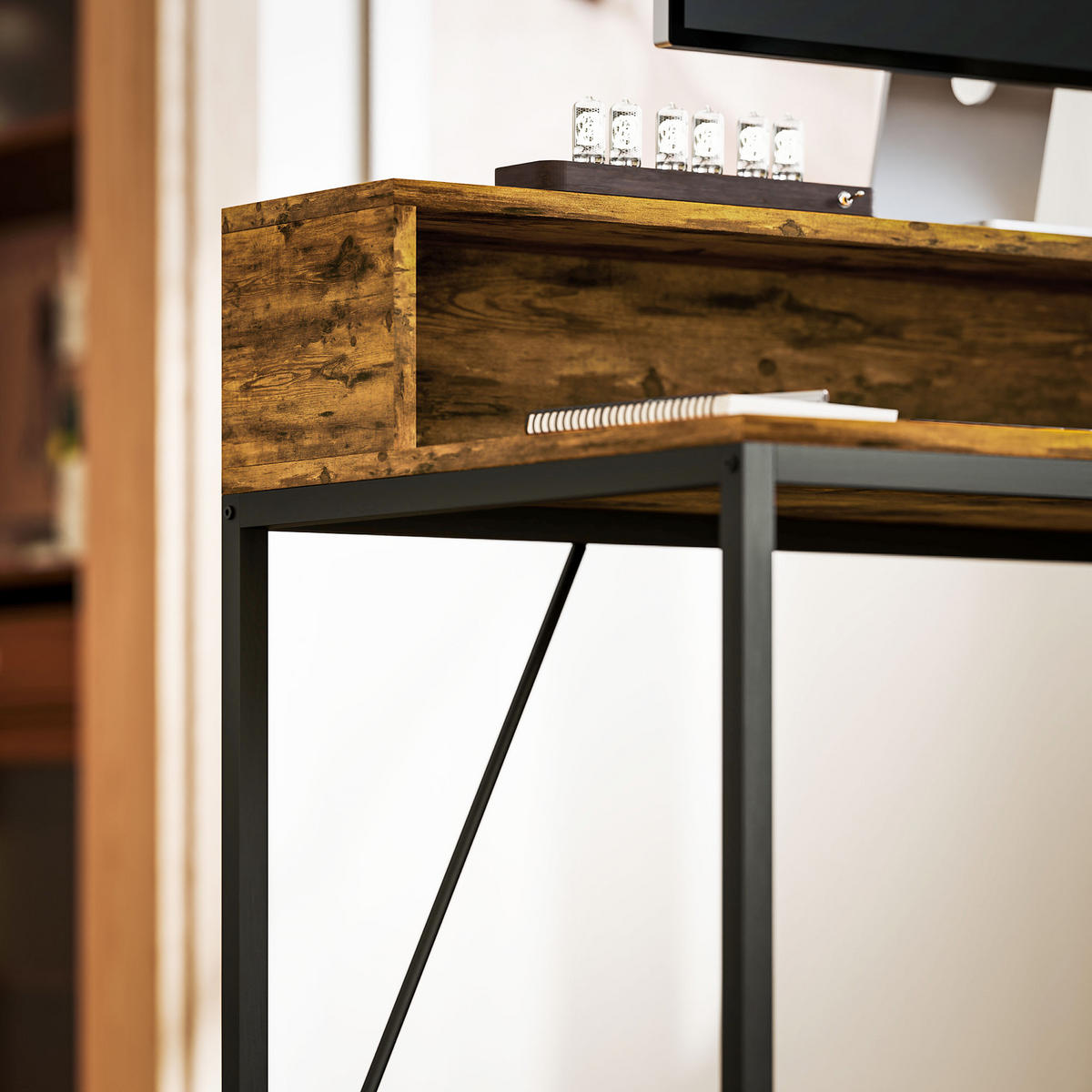 COMPUTERTISCH, Schreibtisch mit Anschlüssen, 100 x 50 x 90,5 cm, Rustikales Braun - Braun, Holzwerkstoff (50/100/90.5cm) - HOMCOM