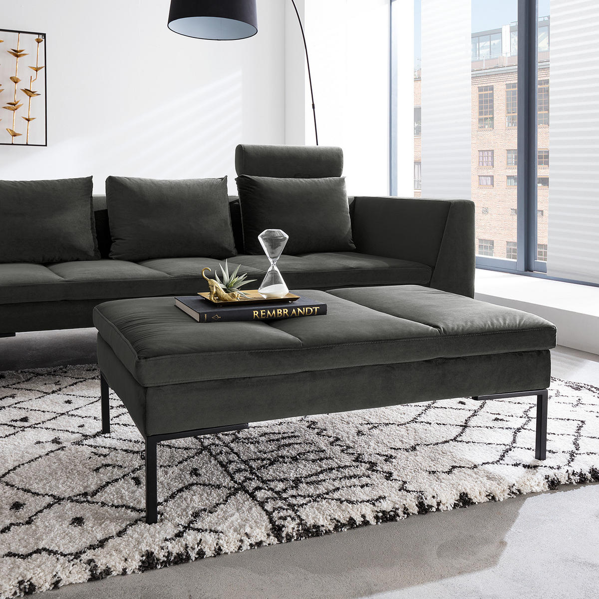 POLSTERHOCKER - Chromfarben/Grün, Textil/Metall (108/41/69cm) - home24