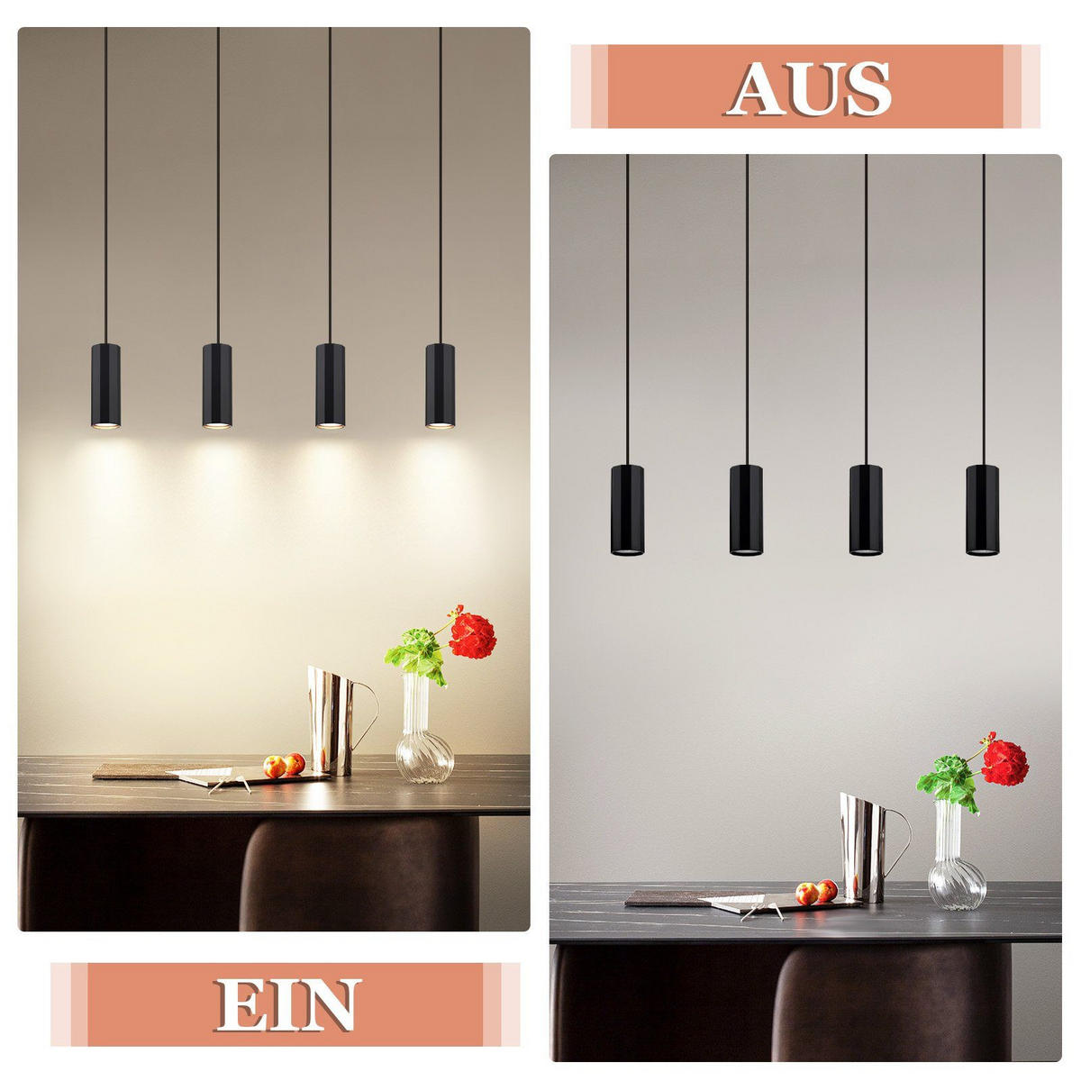 HÄNGELEUCHTE Stärke 4-flammig 60/6/170 cm - Schwarz, Metall (60/6/170cm) - Nettlife