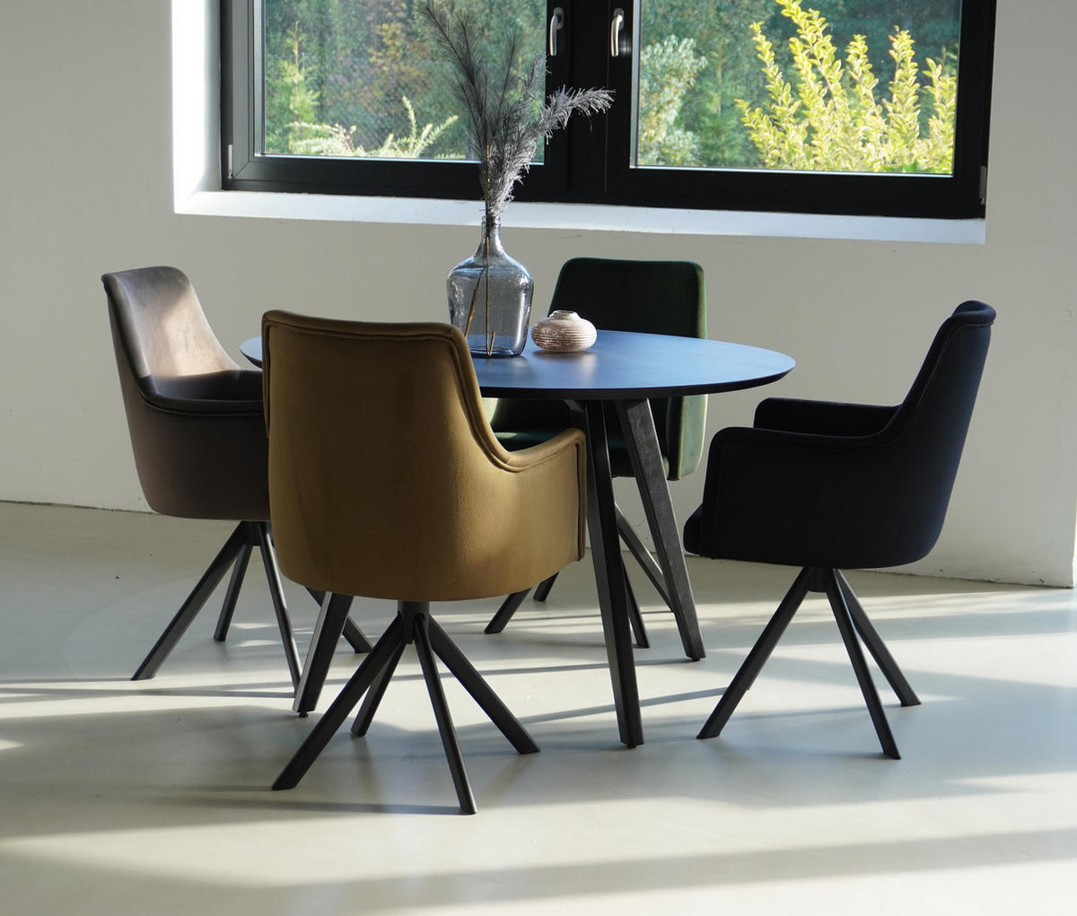 ARMLEHNENSTUHL Sello schlamm mit S-Fuß drehbar - Schlammfarben/Schwarz, Textil/Metall (55/90/58cm) - INKA furniture