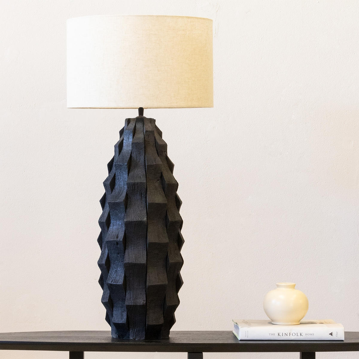 TISCHLAMPE aus Holz 40cm, schwarz - Schwarz, Holz (40/40/81cm) - Giga Meubel