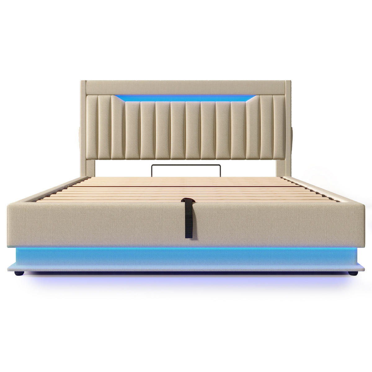 POLSTERBETT mit Stauraum und LED 140x200 cm Leinen Beige - Beige, Metall (140/200cm) - Beauniv