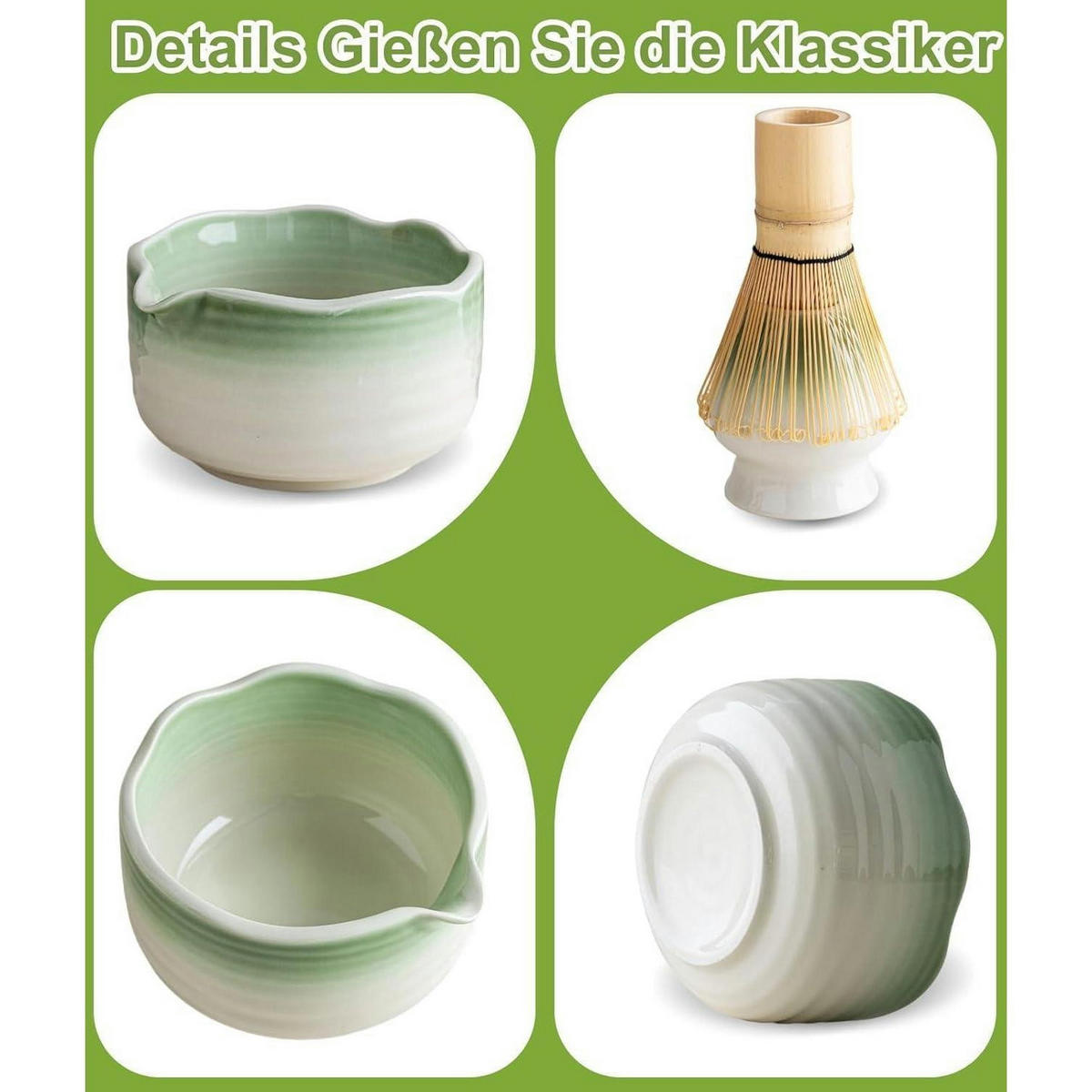 MATCHA Set 7-teilig Keramik Bambus Hellgrün - Hellgrün, Naturmaterialien (15/10/15cm)