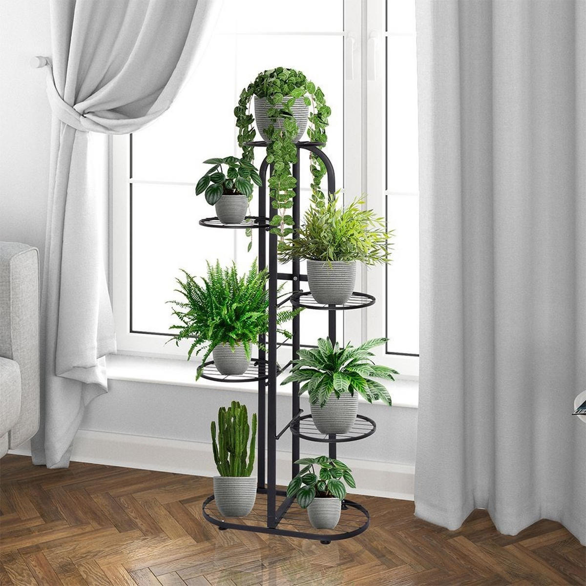 BLUMENSTÄNDER VERTA Schwarz - Schwarz, Metall (23.5/47/106cm) - Mat-Haus