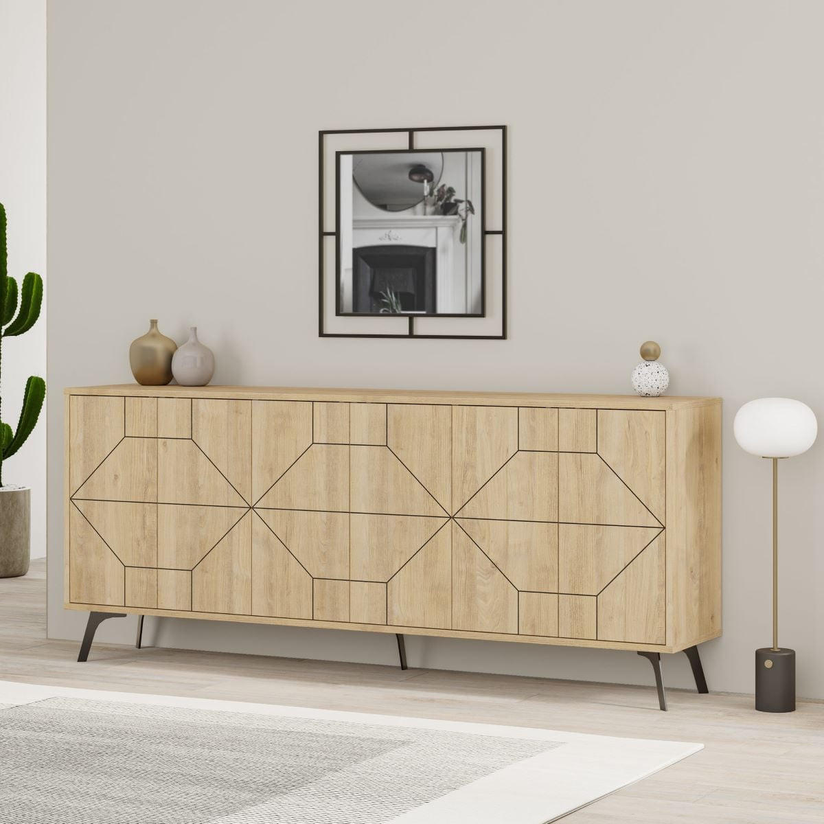 SIDEBOARD mit 6 dekorierten Türen L184 cm - Dune - Eichefarben, Holzwerkstoff (35/77.4/184cm) - Calicosy
