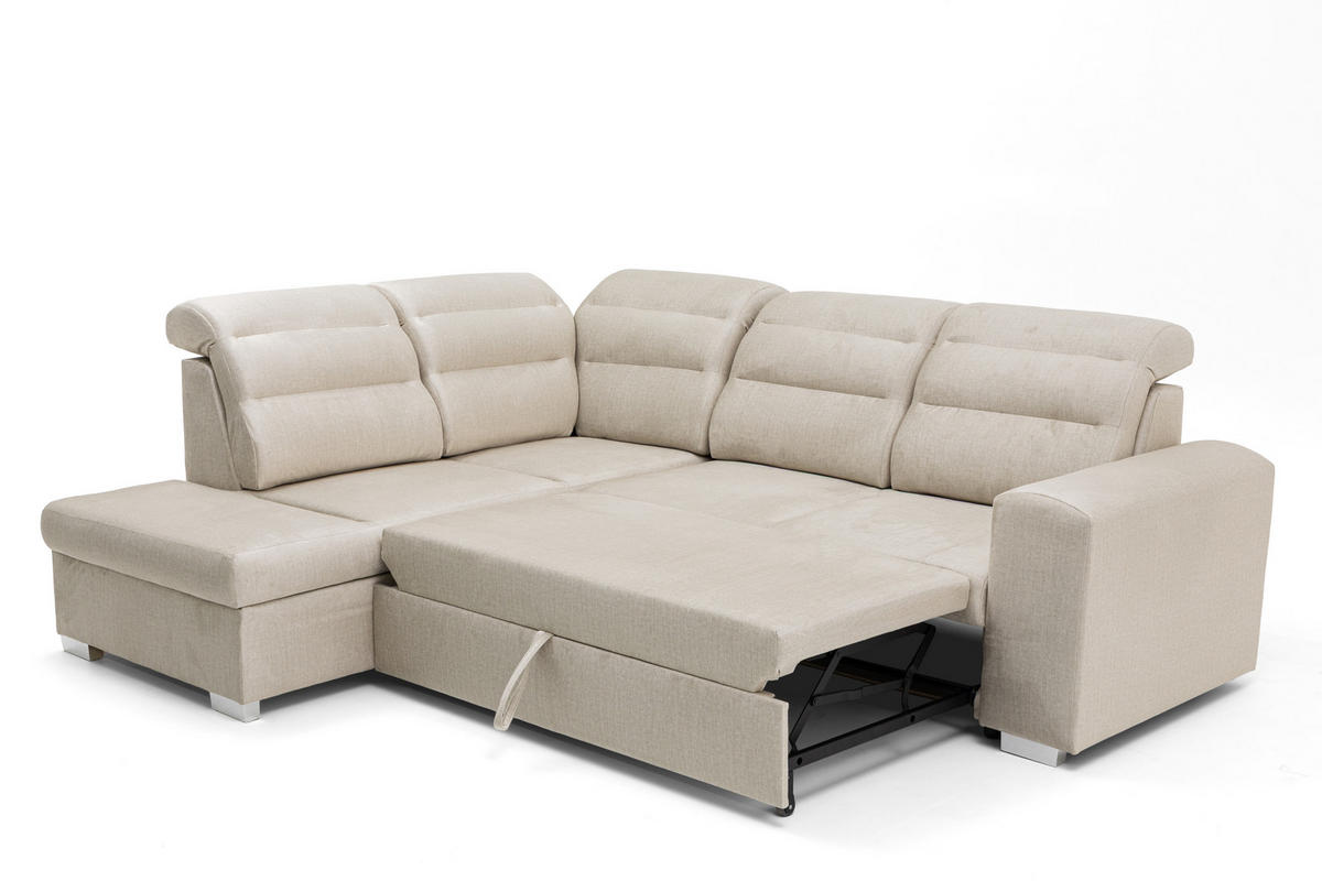 ECKSOFA CLOUD L Links mit Schlaffunktion 120x190 Velours Creme - Chromfarben/Creme, Holz/Kunststoff (202/260cm) - Muffo