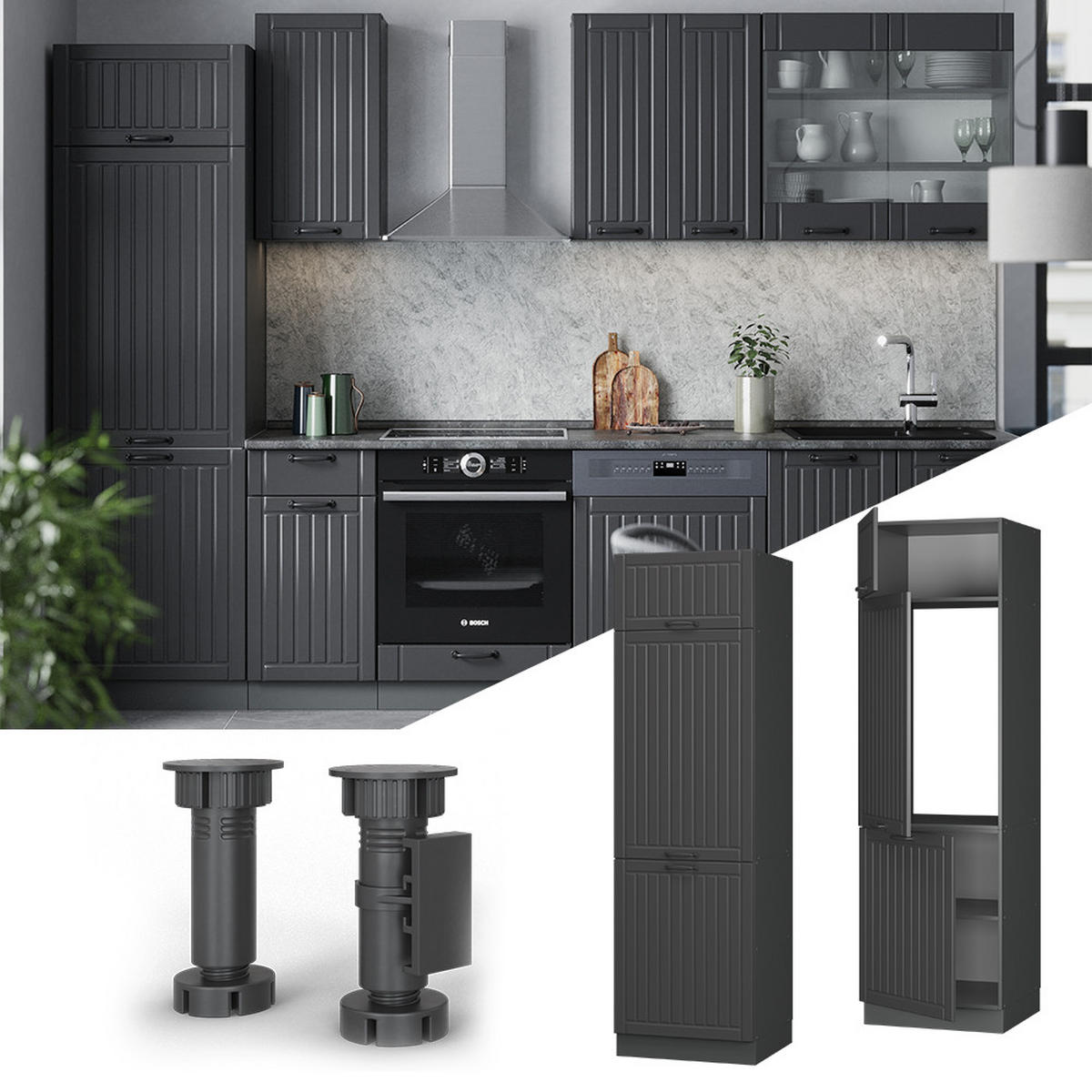 SKŘÍŇKA NA LEDNICI Fame-Line Tmavě šedá - tmavě šedá/antracitová, kompozitní dřevo (60/206.8/58.1cm) - Vicco