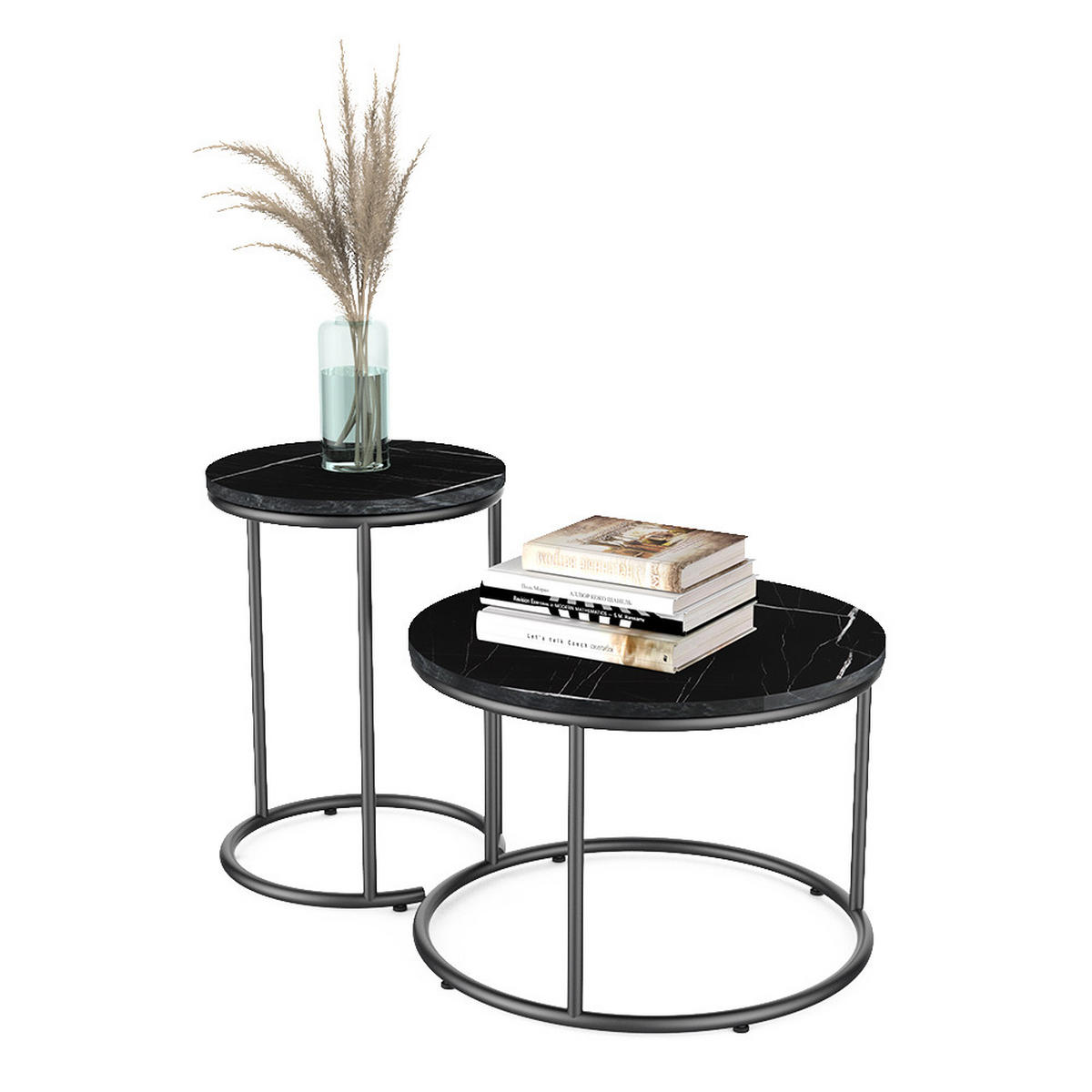COUCHTISCH-SET Ottawa Schwarzer Marmor 55 x 55 cm 2 Teile - Schwarz Hochglanz, Holzwerkstoff (55/55/34.5cm) - Vicco