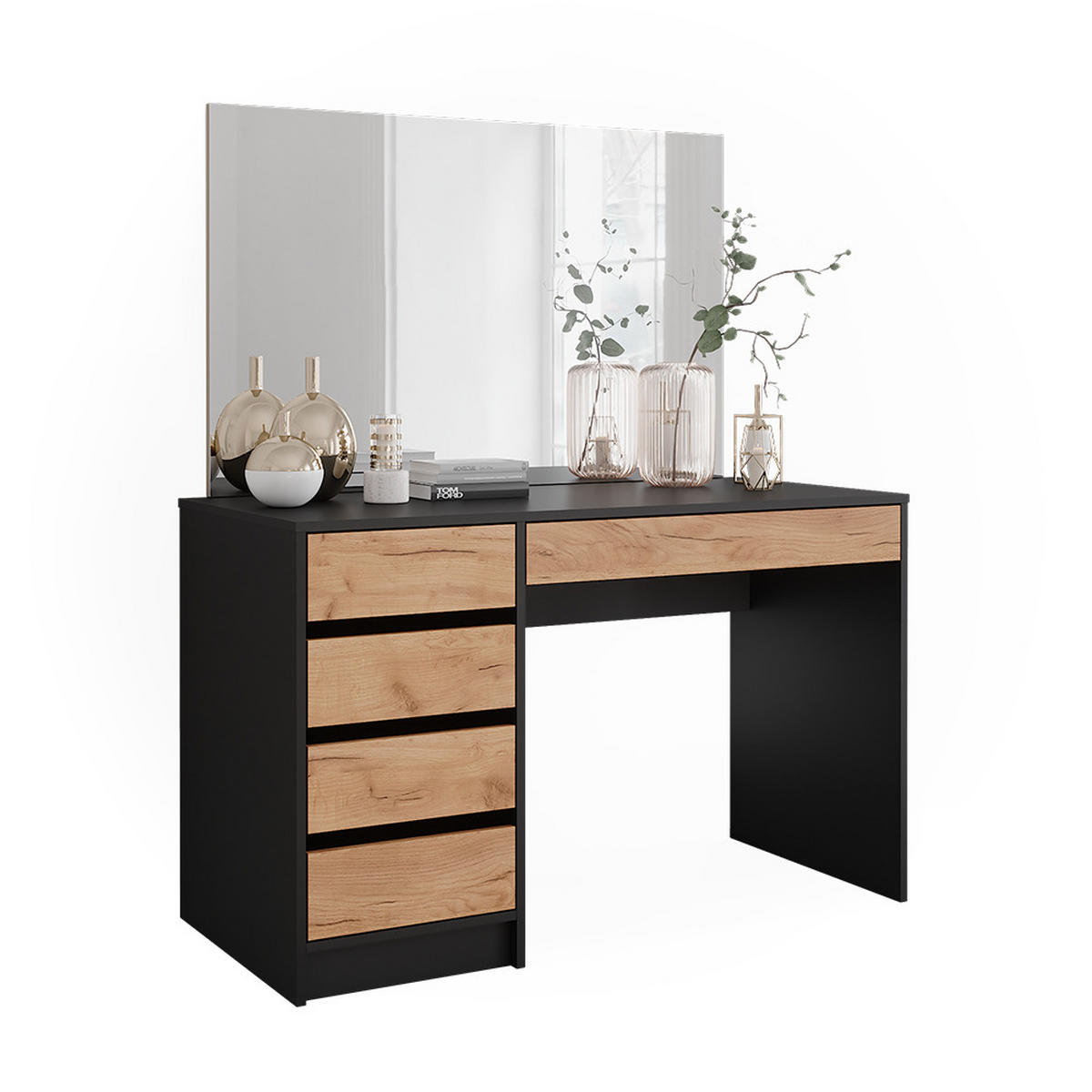 SCHMINKTISCH Sherry Anthrazit/Goldkraft Eiche 120 x 75 cm mit Spiegel - Anthrazit/Eiche Wotan, Holzwerkstoff (120/75/55cm) - Vicco