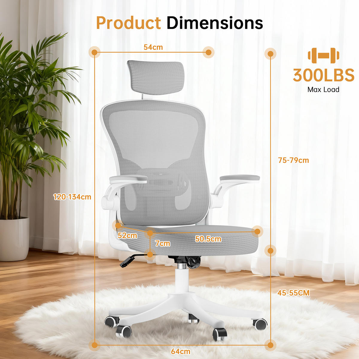 BÜROSTUHL ergonomisch Weiß-Grau mit Lendenstütze - Grau, Metall (58.5/28.5/61cm) - Rattrix