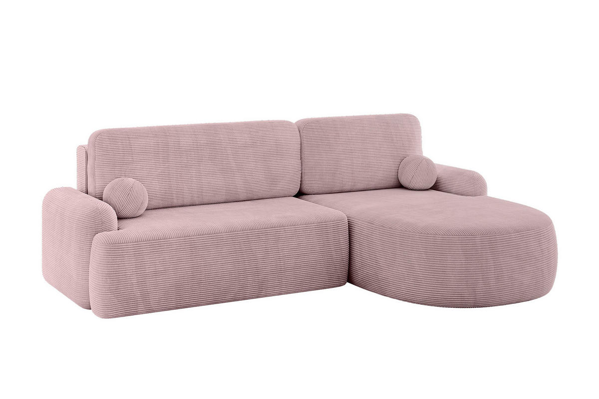 WOHNLANDSCHAFT mit Schlaffunktion und Bettkasten LIRA-L - 264x172x89 Rosa - Rosa, Holzwerkstoff/Textil (172/264cm) - ALTDECOR