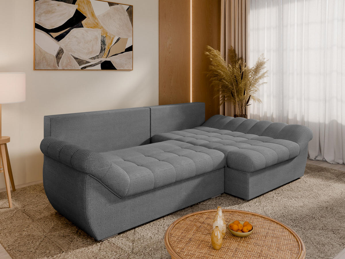 ECKSOFA ZAYA mit Schlaffunktion L-Form, Sofa mit Bettkasten, Wohnzimmersofa, Couch, Soffa, Bettsofa, RECHTS- Grau - Grau, Holz (279/175cm) - Homesy
