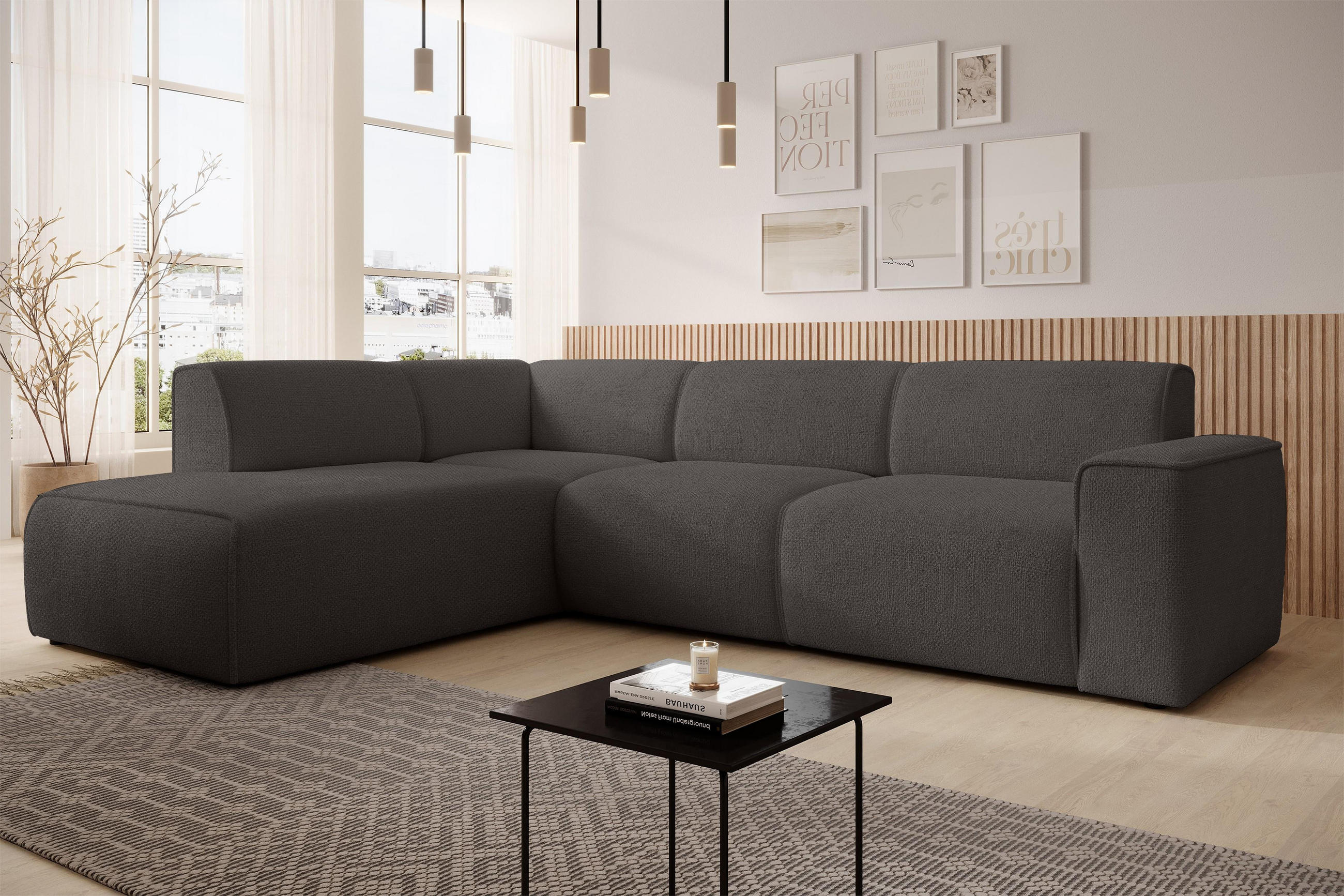 ECKSOFA L Form Didim Grau 292/220/78 cm – großes Sofa stilvoll & bequem L - Schwarz/Grau, Kunststoff/Textil (220/292cm) - AX Living