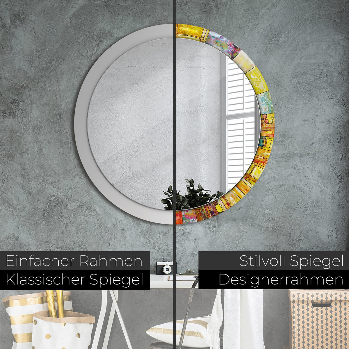 SPIEGEL Ø100 cm Rund mit Aufdruck - Beige, Glas (100/100/0.4cm) - TULUP