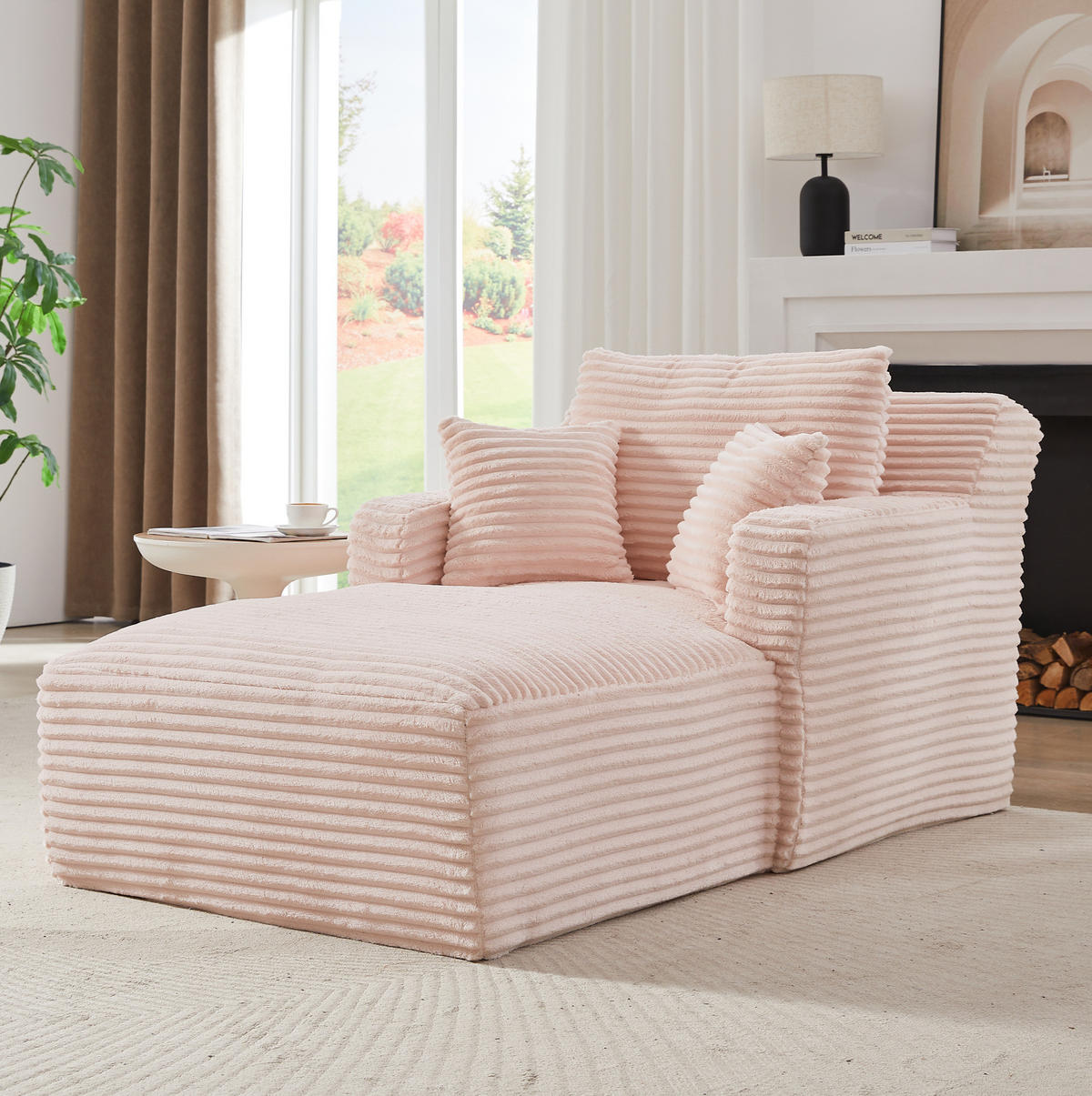 CHAISELONGUE vielseitig nutzbar Cord Pink ohne Montage - Pink, Kunststoff (100/82/166cm) - Meubliv