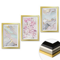 WANDBILDER 3er Set - 20x30 cm Goldrahmen - Rosa Blumen Marmor Pastell - Goldfarben, Kunststoff (20/30cm) - ArtPrintCave