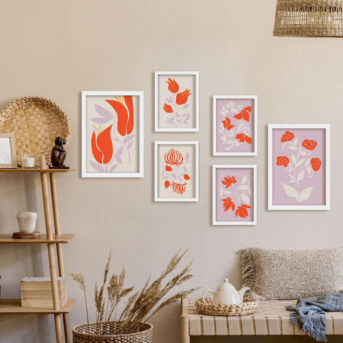 POSTER Set Mit 6 Großartige Blom In Blume Zusammenfassung Ästhetische Dekorative Gemälde Für Ihr Wohnzimmer Schlafzimmer Zuhause A3 & A4 Weißer Rahmen - Weiß, Papier (29/3cm) - Nacnic