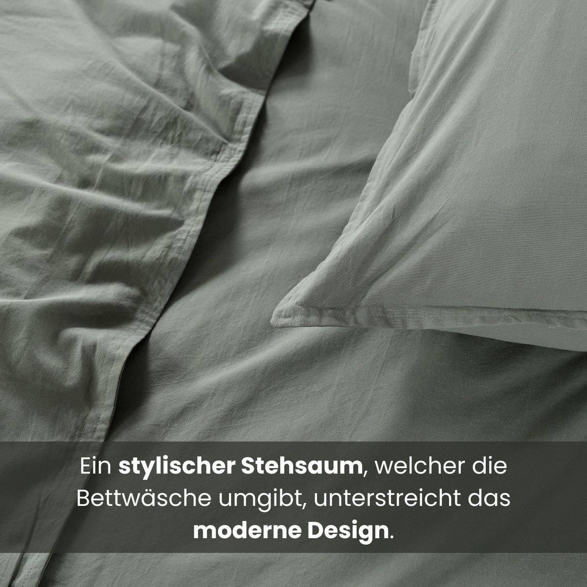 BETTWÄSCHE Stone Washed grün 135/200 cm 100% Baumwolle Used-Effekt mit Stehsaum - Olivgrün, Textil (135/200cm) - wometo