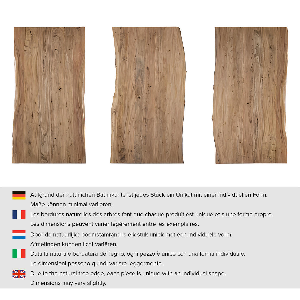 ESSTISCH - Baumkante Akazie Braun massiv - Schwarz/Akaziefarben, Holz/Metall (90/180/77cm) - home24