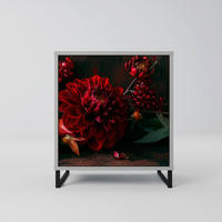 SIDEBOARD DAHLIAS AND POMEGRANATES, Grau, 57,5x42x67,5 cm, Schwarze Metall-Rahmenfüße - Multicolor/Schwarz, Holzwerkstoff/Metall (57.5/67.5/42cm) - SpaceRebels